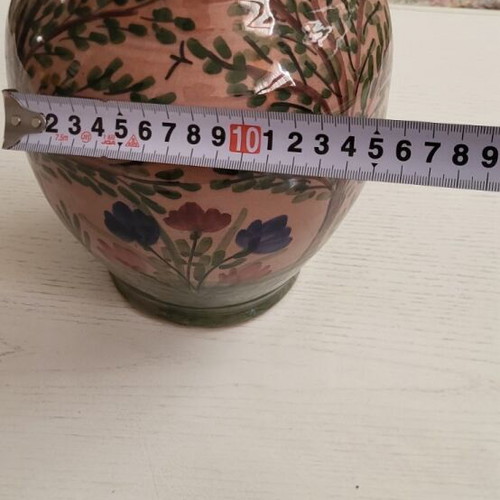 Ceramic vase like new with handpainted nature and traditional house details