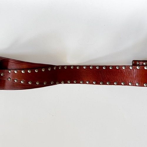 Leather belt red vintage used with metal buckle