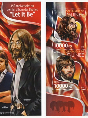 Γραμματόσημα The Beatles 45η επέτειος Let It Be, καινούργια, πλήρης σειρά 2015 Γουινέα