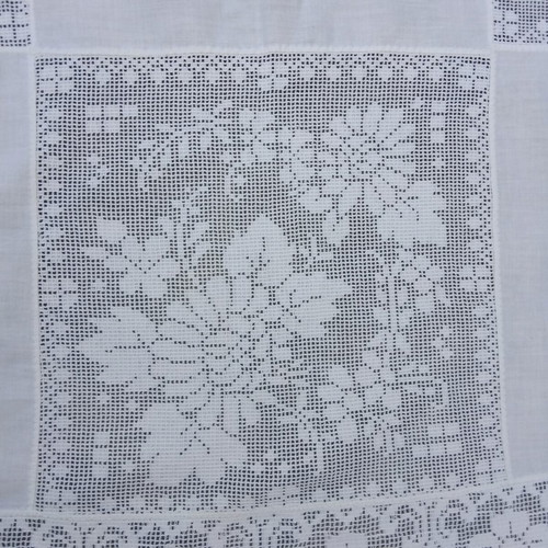 Vintage καρέ 85x85εκ. με δαντέλα φιλέ και λευκό κέντημα