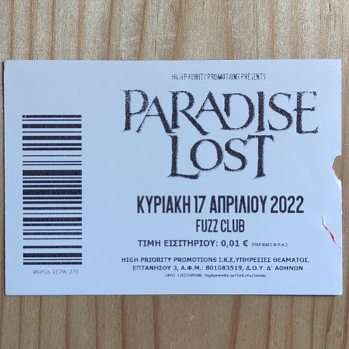 Paradise Lost concert ticket like new, 17-4-2022, Fuzz Club