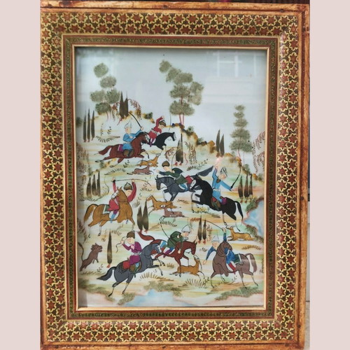 Persian traditional miniature painting used with Khatam frame
