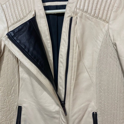 Zara leather jacket, ivory and black, soft genuine leather