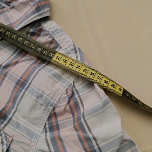 Aggressive plaid shirt size Small like new, pastel beige