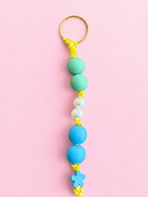 Keychain charm with wooden pearls and flowers new, colorful