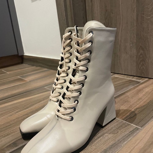 Iris high heel laced boots new, beige, size 37