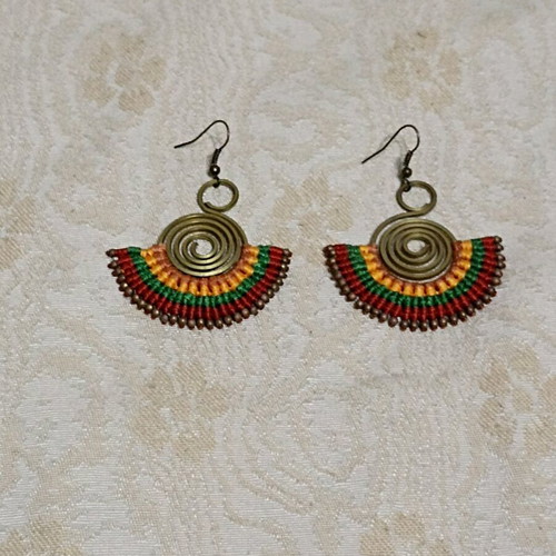 Handmade macrame earrings used, boho style, multicolor