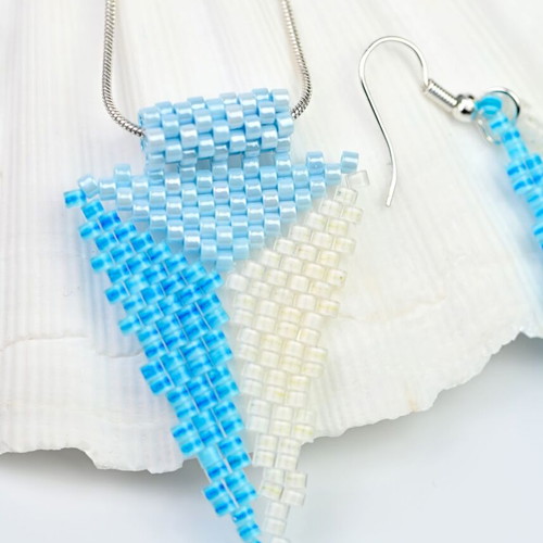 Necklace and earrings set Sea Latitudes custom made, blue and yellow