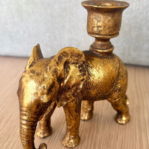 Elephant Candlestick with Gold Antique Patina 15cm Height