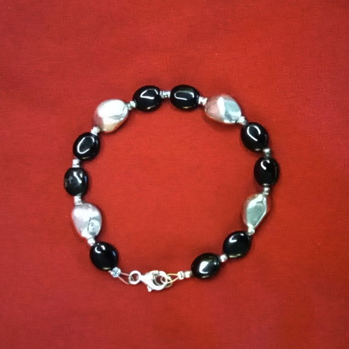 Handmade Silver 925 Bracelet with Black Onyx 19 cm like new