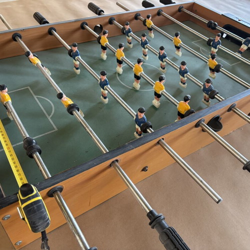 Wooden foosball table 106x60 cm, blue and yellow