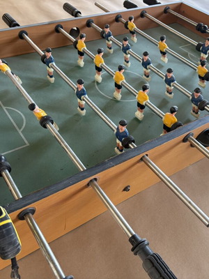 Wooden foosball table 106x60 cm, blue and yellow