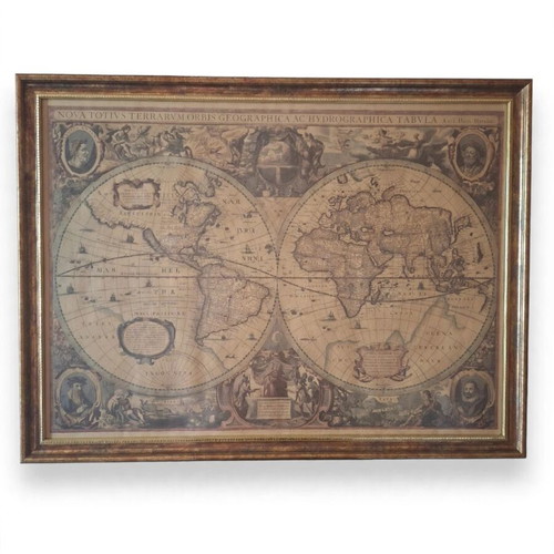 Vintage World Map 1863 reproduction with new frame