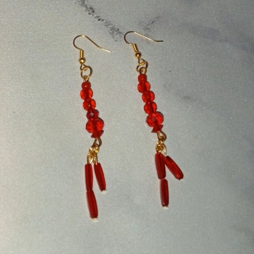 Handmade magical earrings new, red and gold color