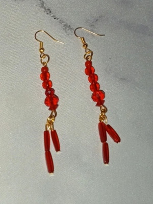 Handmade magical earrings new, red and gold color