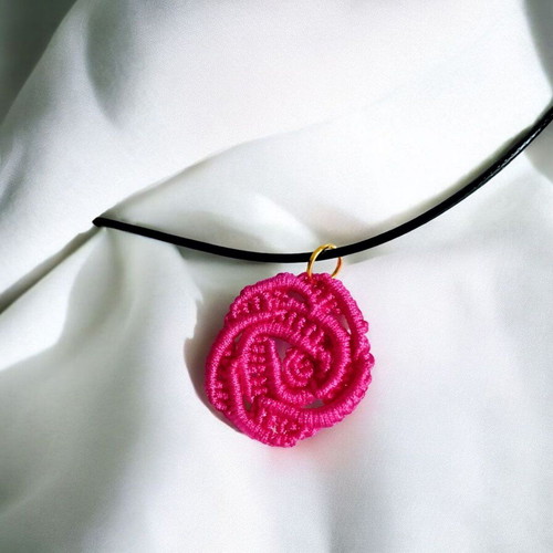 Handmade boho rose micro macrame necklace fuchsia made to order