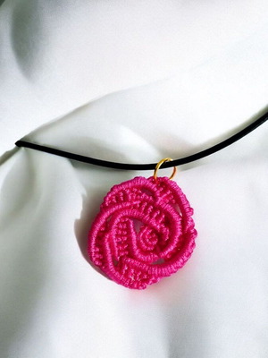 Handmade boho rose micro macrame necklace fuchsia made to order