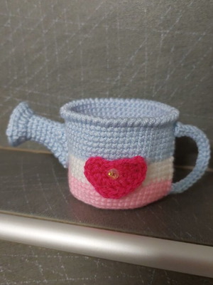 Handmade Crochet Watering Can Decorative Holder new