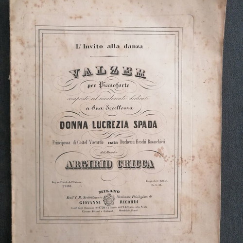 Valzer sheet music used, Italian edition circa 1850