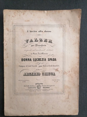 Valzer sheet music used, Italian edition circa 1850