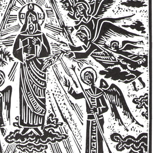 Handmade religious linocut Ascension of Christ new