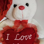 White teddy bear 50cm like new with velvet red heart