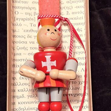 Easter candles with wooden knight figure new