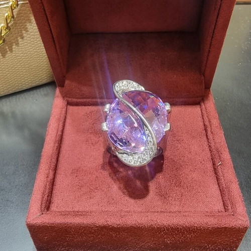 925 Silver Ring with Amethyst and Zircon, New