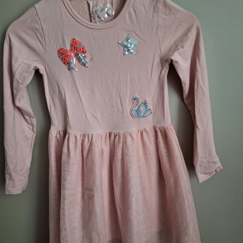 Jette by Staccato girls dress 116 cm used, soft pink with tulle and designs