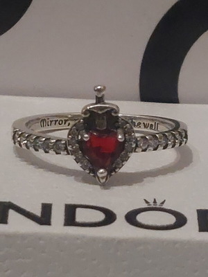 Pandora heart-shaped ring new, size 8/56, red and silver