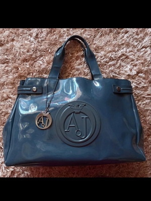 Τσάντα ώμου Armani Jeans μεταχειρισμένη, γκρι-μπλε πλαστική