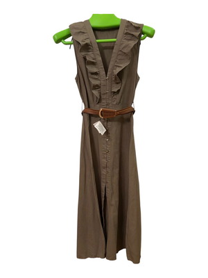 Zara linen chemisier ruffled dress with belt XS