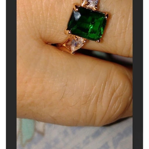 Rili ring new, yellow gold plated with olive green emerald and diamonds