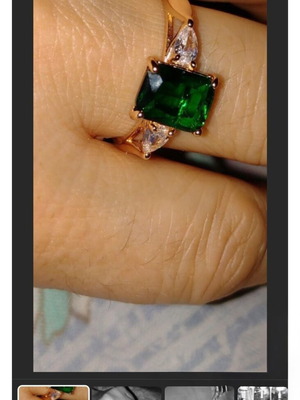 Rili ring new, yellow gold plated with olive green emerald and diamonds