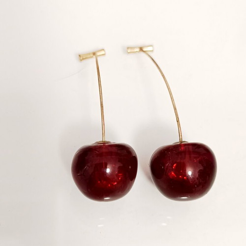 Cherry earrings like new, minimal gold design