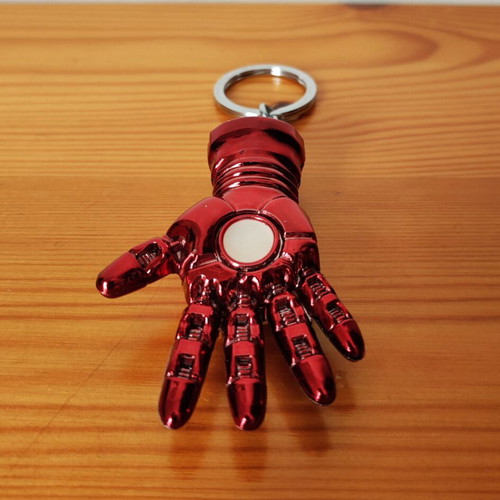 Iron Man 3D metal keychain, gold and red gauntlet, Marvel Avengers collectible