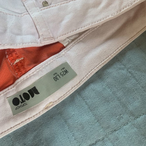 Topshop low waist tight pink denim trousers with coral stripe like new
