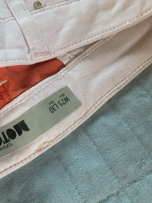 Topshop low waist tight pink denim trousers with coral stripe like new