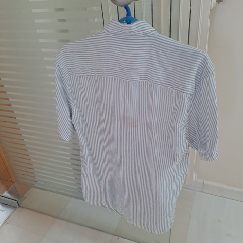 Silk short-sleeve shirt medium, like new, striped white and blue