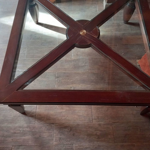 Canadian-made coffee table used, walnut bamboo and mahogany