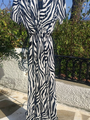 Zebra Print Cotton Long Dress new, wrap style with ruffles