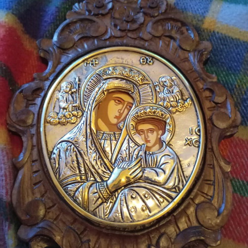 Theotokos Virgin Mary and Jesus silver 950 gilded, like new