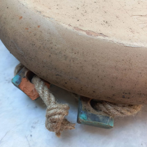 Ceramic platter with rope handles, turquoise interior, like new
