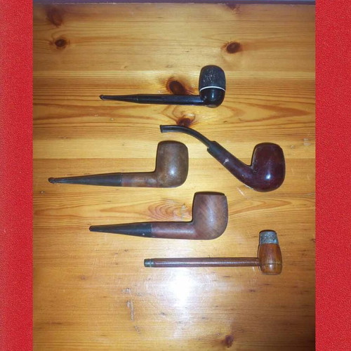Smoking pipes used, pack of 5 with 4 different designs, 15 cm length