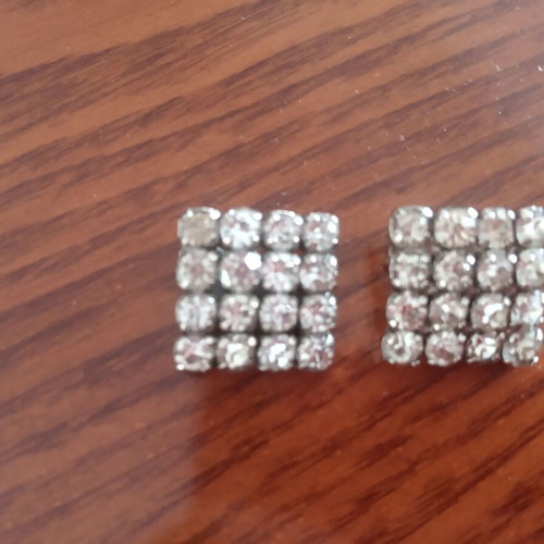 Square earrings with rhinestones and clips like new