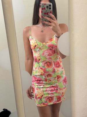 Floral mini dress Bershka with straps – Size S