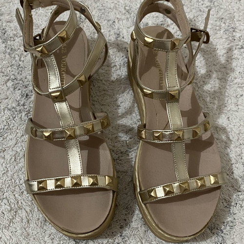 Leather sandals with studs like new, size 36, gold beige