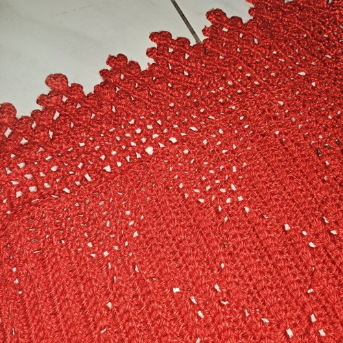 Vintage handmade red crochet blanket and pillow used