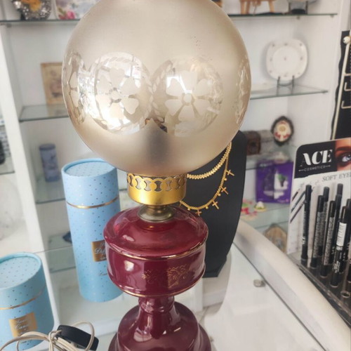 Porcelain antique table lamp used with crystal shade
