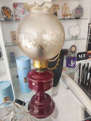 Porcelain antique table lamp used with crystal shade